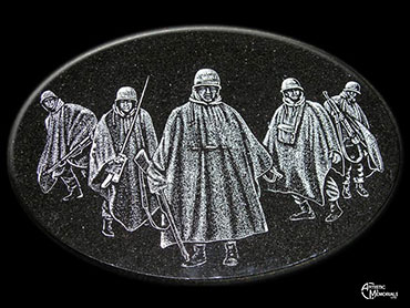 WW1 Soldiers etched on oval granite