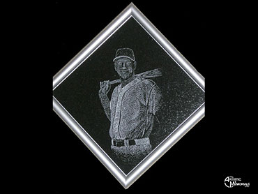Baseball Player Portrait etched on diamond granite
