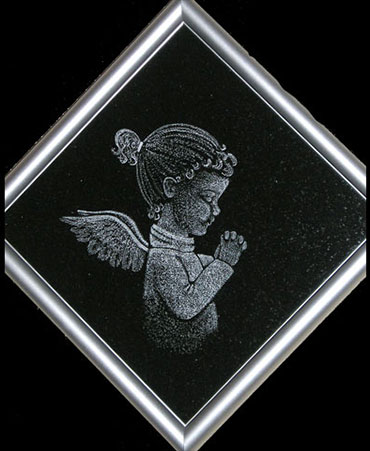 Child Angel w/wings etched on diamond shaped granite