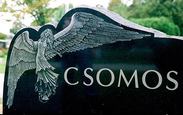 Woman Angel w/wings etched on granite Headstone - Csomos tombstone