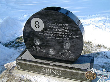 Aring headstone - monument with vows and dog etching