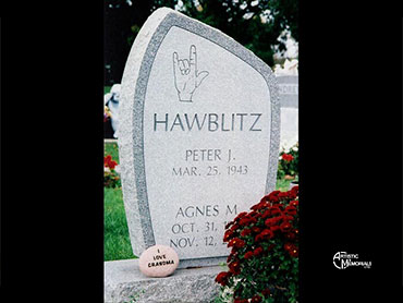 Hawblitz headstone with sign language sign