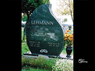 Lehmann headstone - monument with home etching