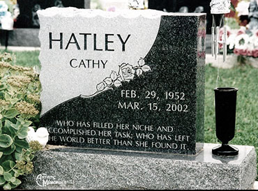Hatley tombstone - monument grave marker - carved rose