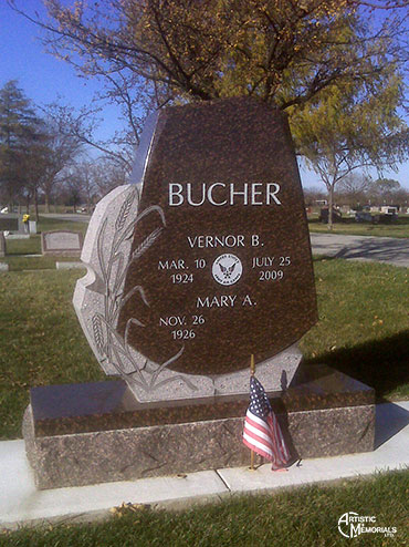 Bucher headstone - monument grave marker - carved wheat