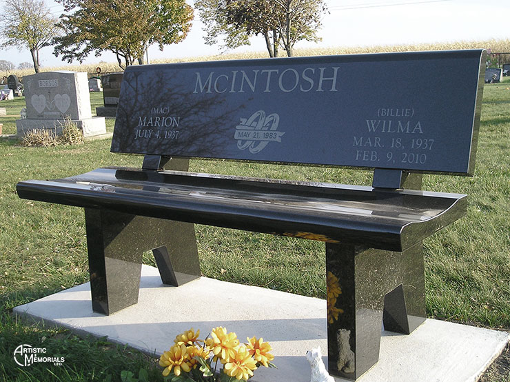Mcintosh bench headstone - monument grave marker - seating bench