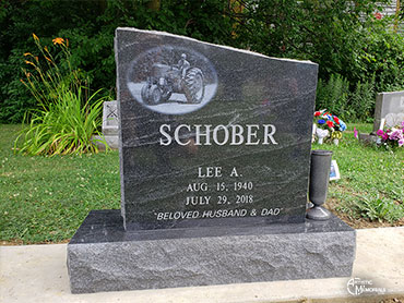 Headstone w/tractor etching - Schober Monument 