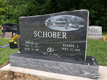 Headstone w/house etching caboose - Schober Monument 