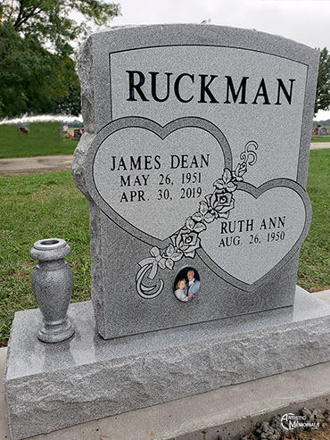 Ruckman Headstone w/hearts, vases,porcelain photo